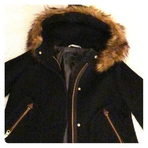 JCrew Black Winter Coat with Fur Hood